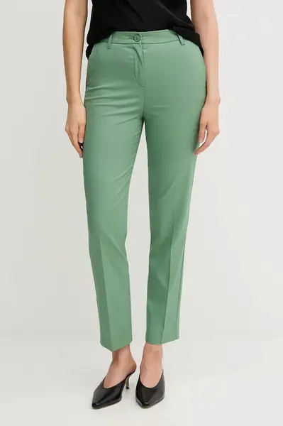 Kalhoty United Colors of Benetton dámské, zelená barva, střih cigarette, high waist, 40FADF08U