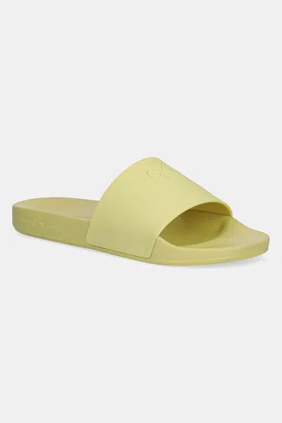 Pantofle Calvin Klein Jeans SLIDE MONOGRAM TPU dámské, zelená barva, YW0YW01715