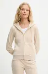 Mikina Juicy Couture ROBERTSON HOODIE dámská, béžová barva, s kapucí, s aplikací, JCAP176G