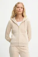 Mikina Juicy Couture ROBERTSON HOODIE dámská, béžová barva, s kapucí, s aplikací, JCAP176G