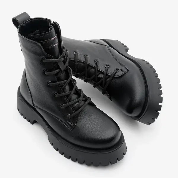 Dámské boty Marjin se zipem, šněrováním a zubatou podrážkou Suzet černé.