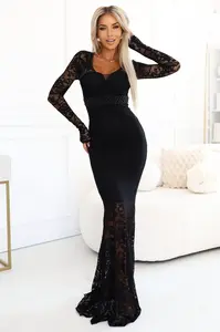 620-1 Evening lace maxi dress with long sleeves - black