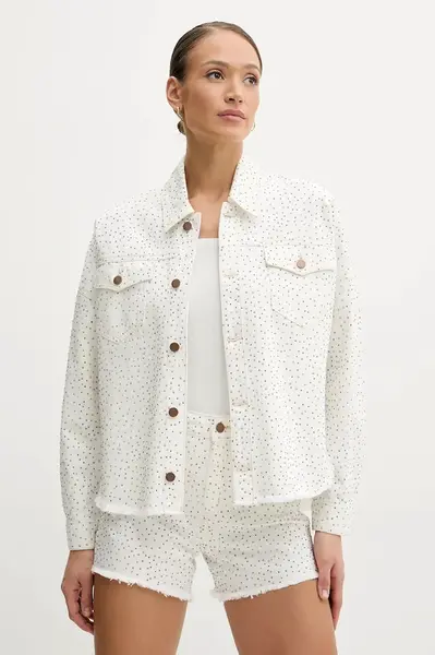 Bavlněná bunda Guess bílá barva, W5GN90 D5N91