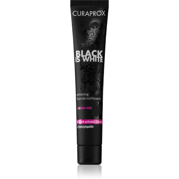 Curaprox Black is White bělicí pasta s aktivním uhlím a hydroxyapatitem příchuť Fresh Lime-Mint 90 ml