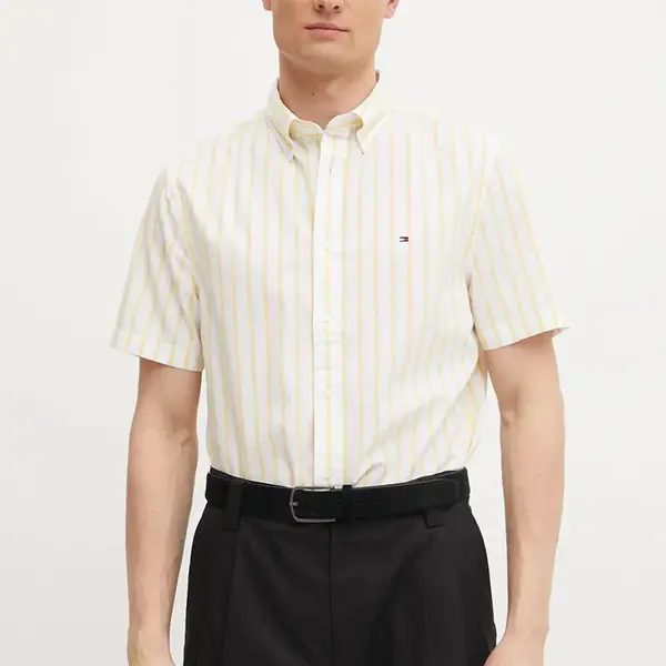 Bavlněná košile Tommy Hilfiger žlutá barva, regular, s límečkem button-down, MW0MW37551