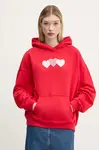 Mikina Hollister Co. dámská, červená barva, s kapucí, s aplikací, KI352-5132