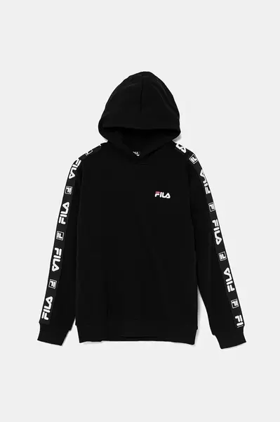 Dětská mikina Fila IDSTEDT černá barva, s kapucí, vzorovaná, FAT0675