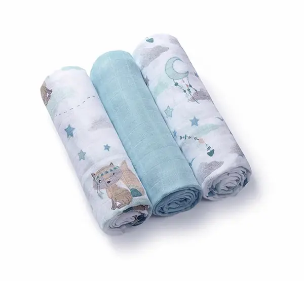 Babyono Bambusové dětské plenky 3 ks, Indián - modré