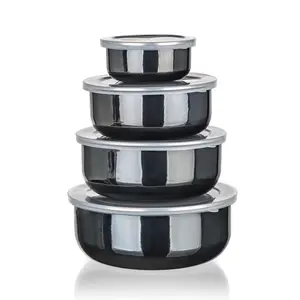 Smaltované misky s víčky METALLIC Black