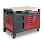 Vozík na nářadí "Supertank", s dřevěnou deskou, 10 zásuvek, červený - Beta Tools