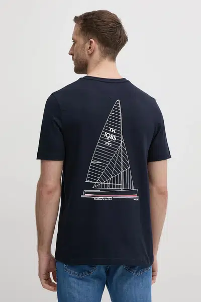 Bavlněné tričko Tommy Hilfiger tmavomodrá barva, s potiskem, MW0MW38614