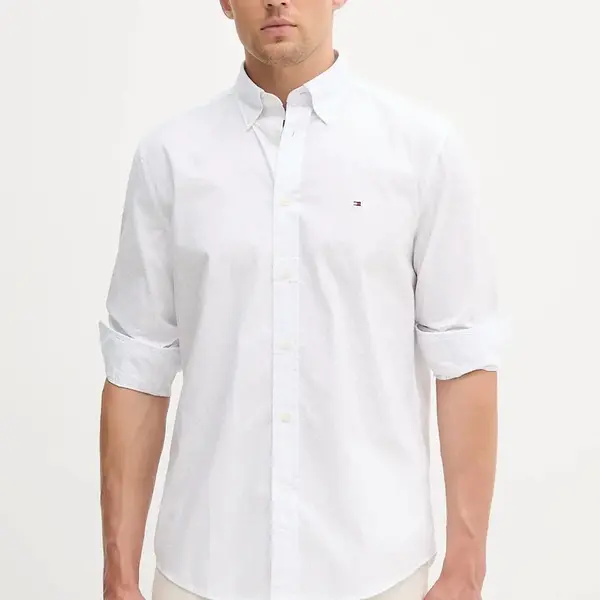 Bavlněná košile Tommy Hilfiger pánská, bílá barva, regular, s límečkem button-down, MW0MW39437
