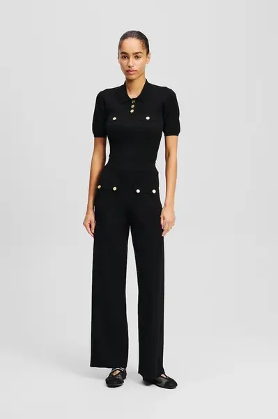 Kalhoty Karl Lagerfeld dámské, černá barva, jednoduché, high waist, A2W10146