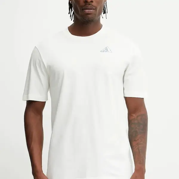 Bavlněné tričko adidas pánské, béžová barva, s potiskem, JI6756