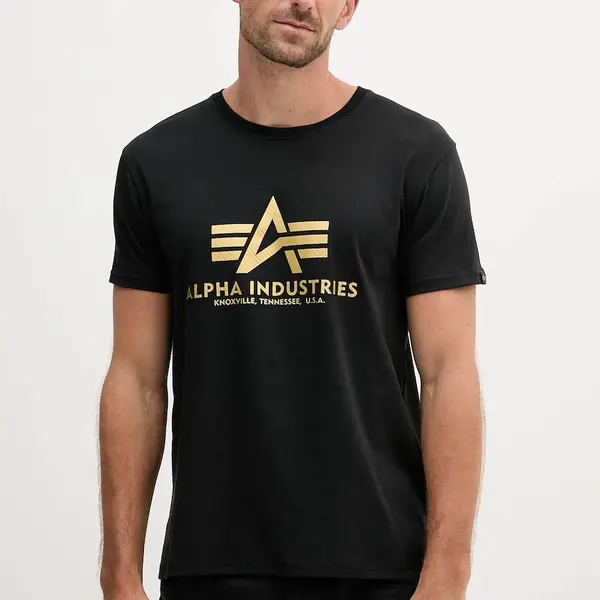 Bavlněné tričko Alpha Industries pánské, černá barva, s potiskem, 100501CB.365