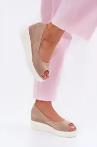 Boto Dámské sandály na klínu z eko semiše béžové Velira