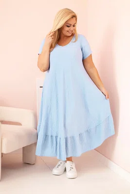 Kesi Włoski Dámské šaty plus size s krátkým rukávem a volánem z lehké viskózy modrá
