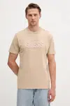 Bavlněné tričko Guess pánské, béžová barva, s potiskem, M5YI44 KBW41