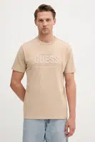 Bavlněné tričko Guess pánské, béžová barva, s potiskem, M5YI44 KBW41