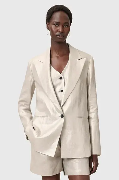 Plátěné sako AllSaints AVERIE stříbrná barva, W067QC