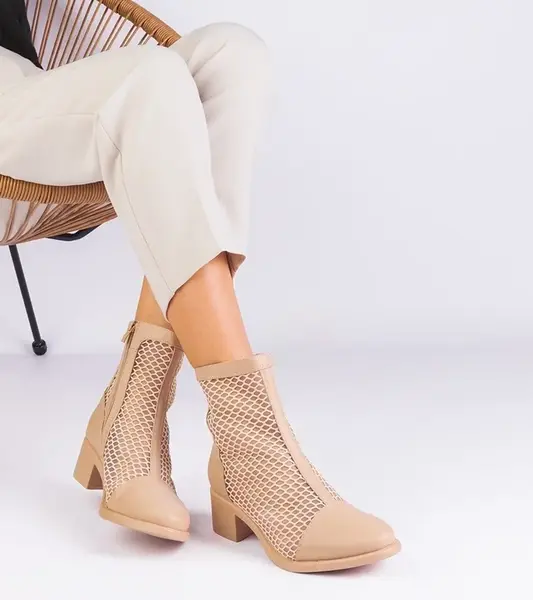 Gemre Beige Mesh Heeled Ankle Boots Melarka