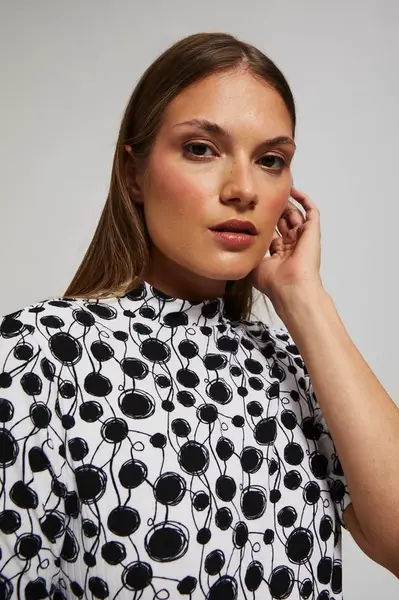 Marisse Patterned Blouse With A Turtleneck, Pearl
