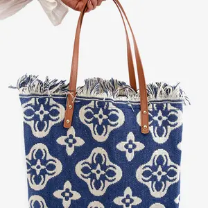 Boto Vzorovaná Velká Plátěná Plážová Taška Modrá Sadhara