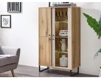 Vitrínová skrinka Cube, dub evoke / pieskovo šedá, s osvetlením%