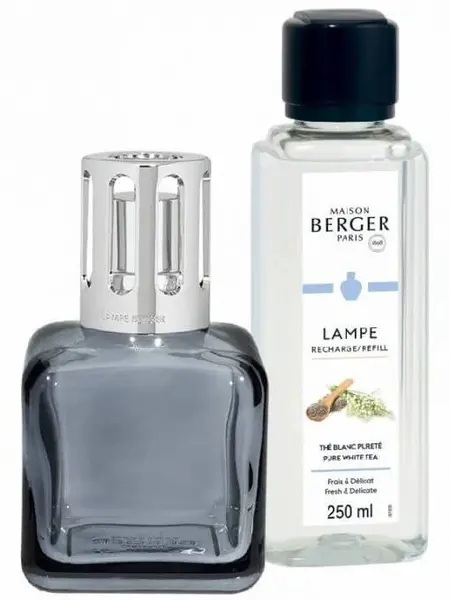 Maison Berger Paris Dárková sada katalytická lampa Glacon šedá + náplň Pure White Tea 250 ml