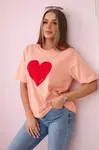 Cotton blouse with salmon heart print