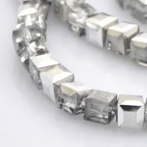Half Plated Clear Glass Faceted Cube Beads Strands