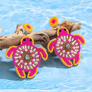 Bohemian Glass Seed Beaded & Non-woven Fabrics Dangle Stud Earrings