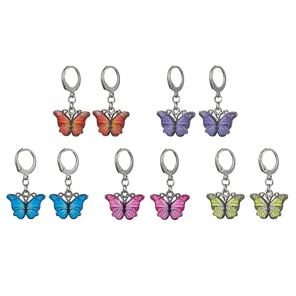 Platinum Alloy Enamel Dangle Leverback Earrings