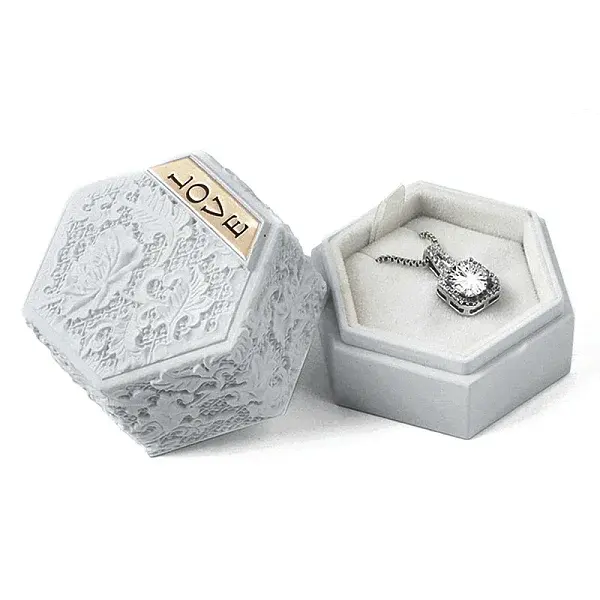Embossed Hexagon Plastic Pendant Necklace Storage Boxes