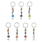 7Pcs 7 Styles Chakra Natural Gemstone Chips Keychains with Lampwork Mushroom Charm