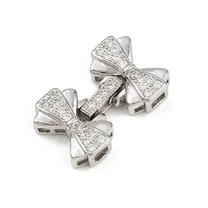 Brass Micro Pave Clear Cubic Zirconia Fold Over Clasps