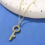Brass Micro Pave Cubic Zirconia Ring Key Pendant Necklaces for Women