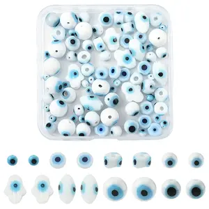 80Pcs 8 Styles Handmade Lampwork Evil Eye Beads