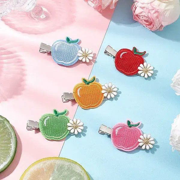 Embroidery Cloth Alloy and Plastic Apple Alligator Hair Clips