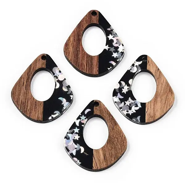 Opaque Resin & Walnut Wood Pendants