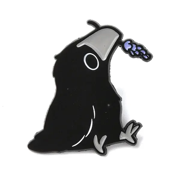 Raven with Flower Enamel Pins