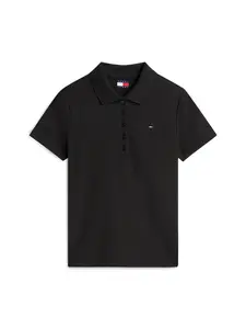 Tommy Jeans Tričko 'Slim Fit Five-button'  čierna