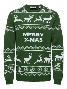 Only & Sons Sveter 'ONSXmas'  tmavozelená / biela