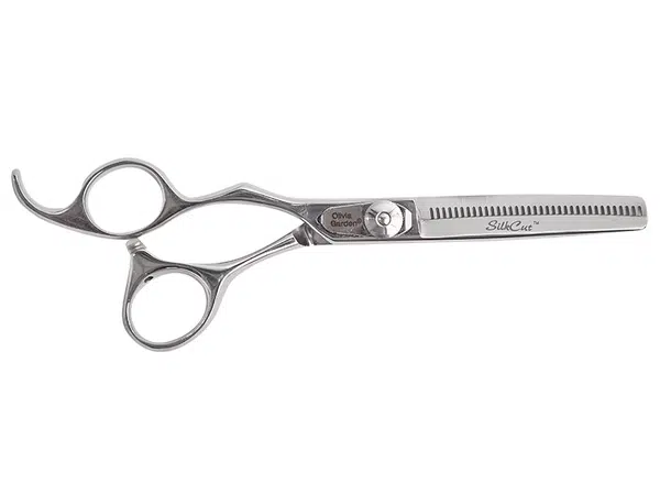 Efilační nůžky pro leváky Olivia Garden SilkCut Thinner EUR 6,35" - stříbrné (T635L) + dárek zdarma