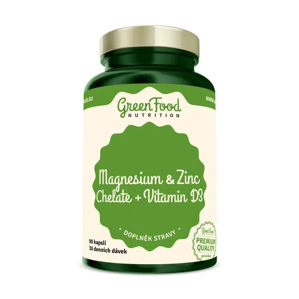 GreenFood Nutrition Horčík a Zinok Cheláty + Vitamín D3 90 kapsúl