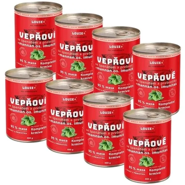LOUIE BRAVČOVÉ SO ŠPENÁTOM  A PREBIOTIKAMI 8x 400 G KONZERVY PRE PSOV, červená, veľkosť