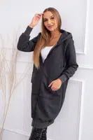 Long insulated sweatshirt with a graphite hood