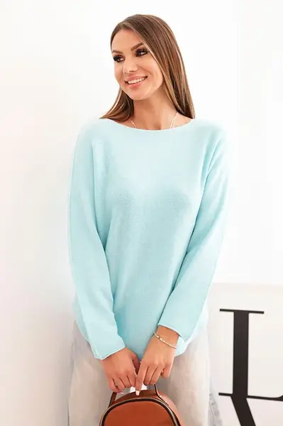 Kesi Włoski Dámský svetr z viskózy s dlouhým rukávem a kulatým výstřihem mátový