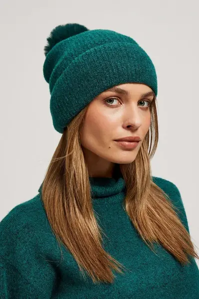 Marisse Warm Knitted Hat With A Pompom, Emerald Green