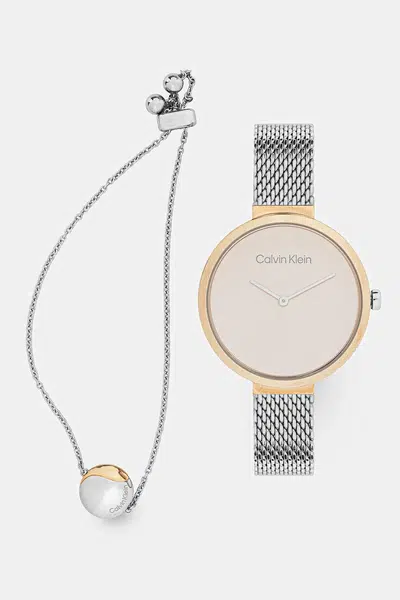 Hodinky a náramek Calvin Klein dámské, zlatá barva, 35700005